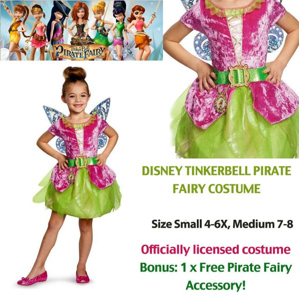 Disney Tinkerbell Fairy Tinker Bell Pirate Girls Costume & Wings S: S/M Bookweek