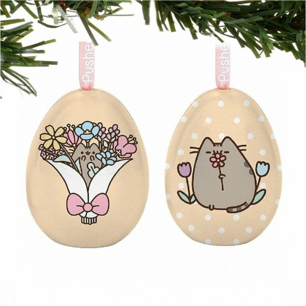 Gund Pusheen Set of 2 Bouquet Flower Egg Ornament Christmas Hanging Decoration