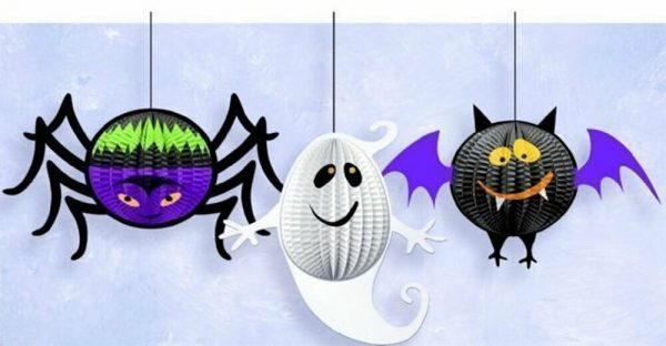 Halloween Hanging Decoration 3-D Honeycomb Gruesome Group Ghost Bat Spider