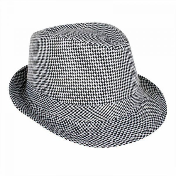 Hat Black White Checks Trilby Fedora Racing Derby Adult Mens Costume Accessory