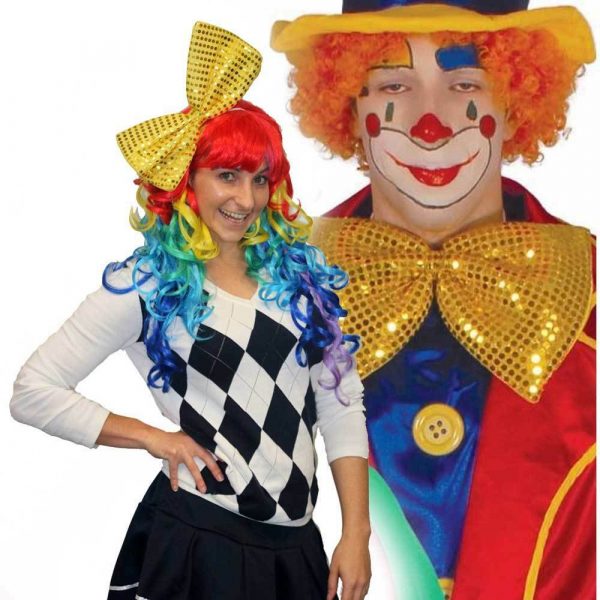 Jumbo 11" Sequin Bow /Hair Tie Clown Costume Carnival Circus Fun Party Accessory