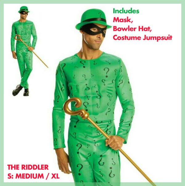 Licensed Riddler Batman Fancy Dress Superhero Adult Mens Costume DC std/xl Green