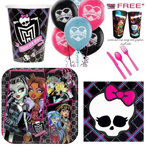 MONSTER HIGH BIRTHDAY PARTY SUPPLIES NAPKINS PLATES CUPS BALLOONS GIRL TABLEWARE