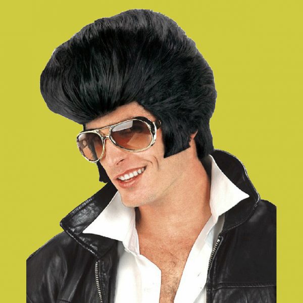 Mens Elvis Presley Oversize Wig RocknRoll King  Black Quiff 1950 50s 60s Grease