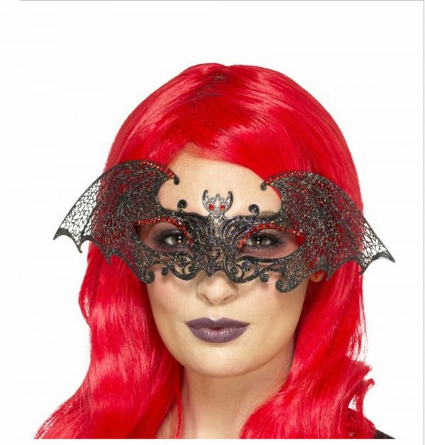 Metal Filigree Bat Masquerade Mask Multi-Colour Rainbow Red Jewelled HALLOWEEN - Image 3