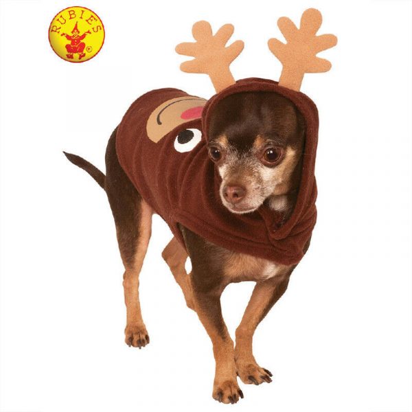 Pet Costume REINDEER ANTLER Winter Jumpsuit Warm Hoodie Dog Cat Fancy Dress M/L