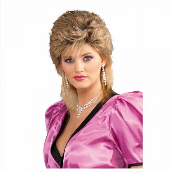 SALON Style Blonde Costume Wig 80s 1980s Fringe Layered Wavy Hair Star Celebrity