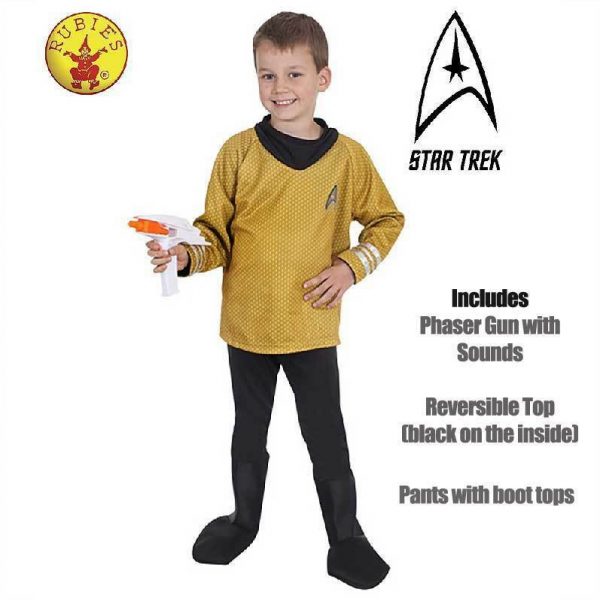 STAR TREK CAPTAIN KIRK BOYS GOLD SPACE COSTUME & PHASER GUN SOUNDS TOY CHILD 5+ - Image 3