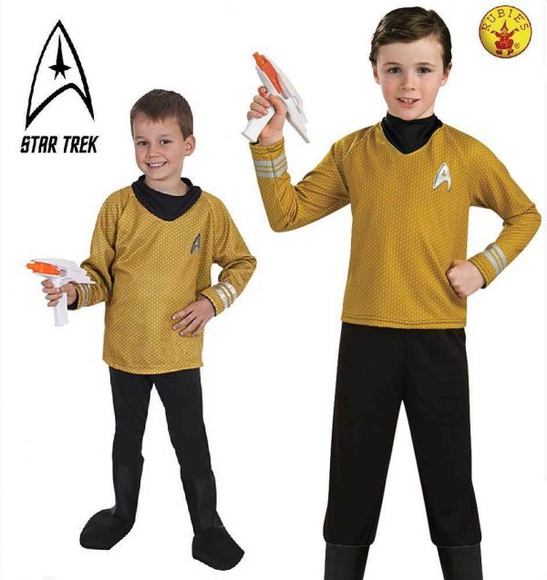 STAR TREK CAPTAIN KIRK BOYS GOLD SPACE COSTUME & PHASER GUN SOUNDS TOY CHILD 5+