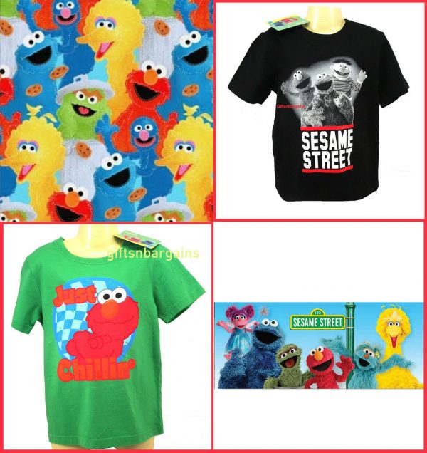 Sesame Street Elmo Cotton T Shirt Top Kids Black Green Child Sizes 3-6y Boys Tee