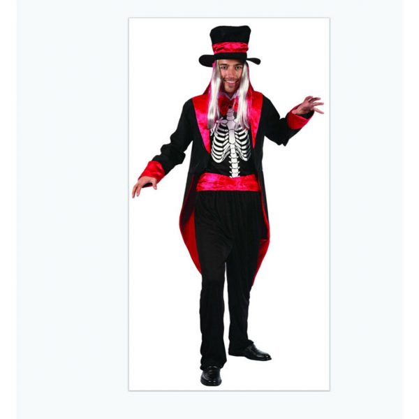 Mens Halloween Costume Skeleton Day of Dead Adult Fancy Dress S: L-XL