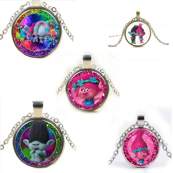 Trolls Chain Branch Poppy Necklace Pendant Girl Costume Jewellery Gemstone Cameo