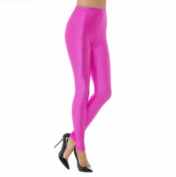 1980's Disco Spandex Leggings Neon Pink Womens Fancy Dress Costume Accessory L