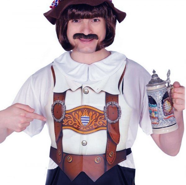 Adult Oktoberfest Bavarian Beer Man German Apron Vest Fancy Dress Costume Brown