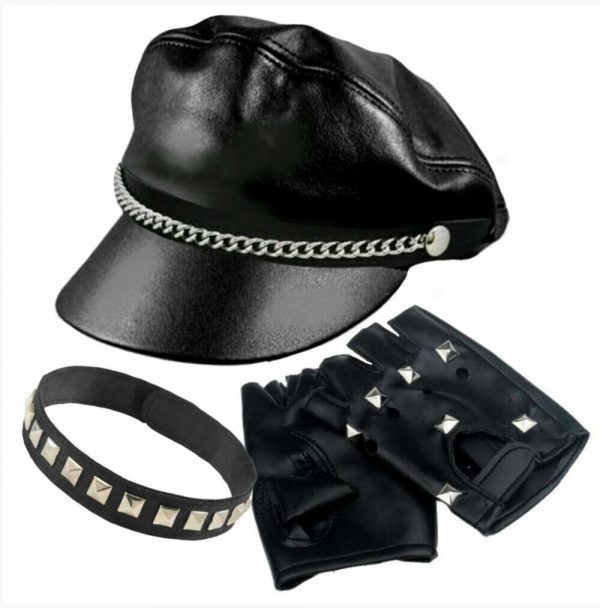 Bad Boy Biker Gang Outlaw Costume Accessory Kit w Hat Gloves Choker Adult Men - Image 3