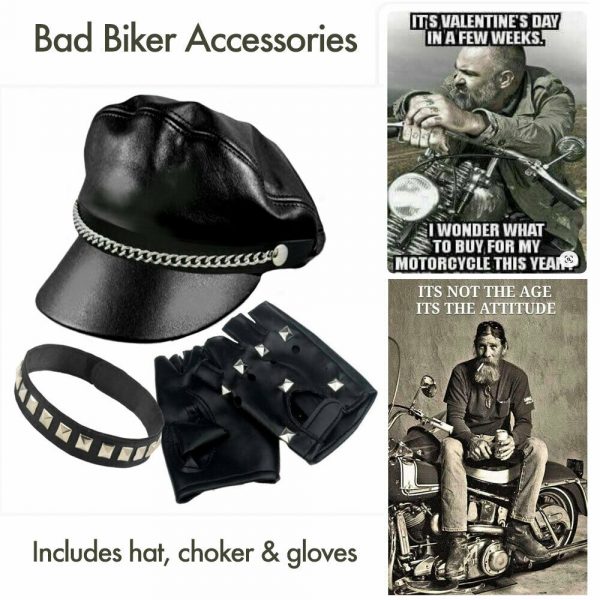 Bad Boy Biker Gang Outlaw Costume Accessory Kit w Hat Gloves Choker Adult Men