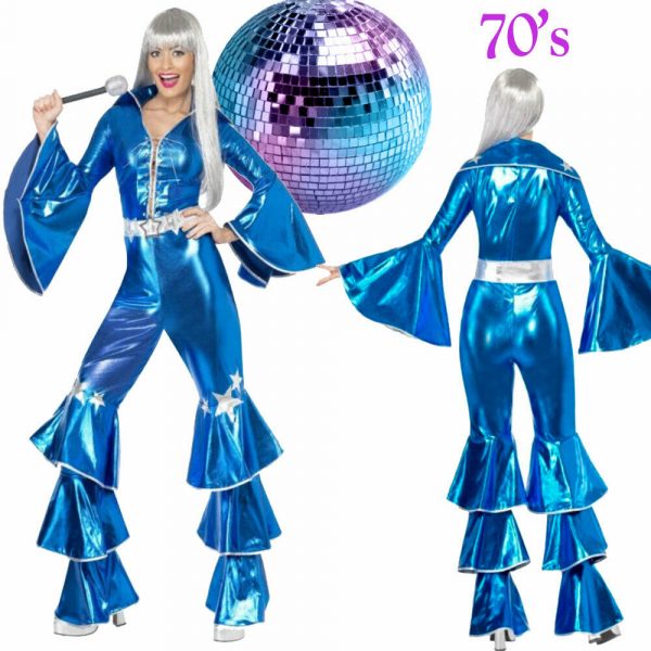 Blue Dancing Dream 70s ABBA Costume Pop Star 1970 Disco Fancy Dress