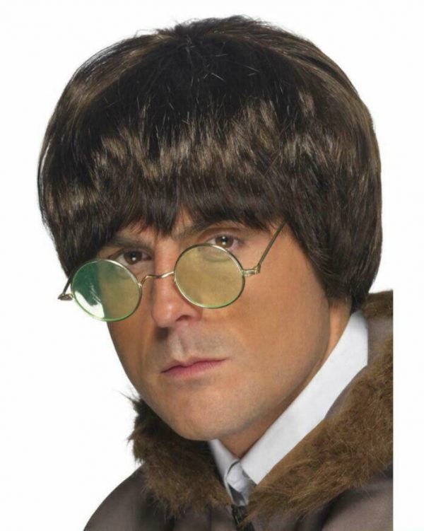 Brown 90s Britpop Costume  Fringe Wig Oasis Blur Pop Star Boy Band Singer Beatle