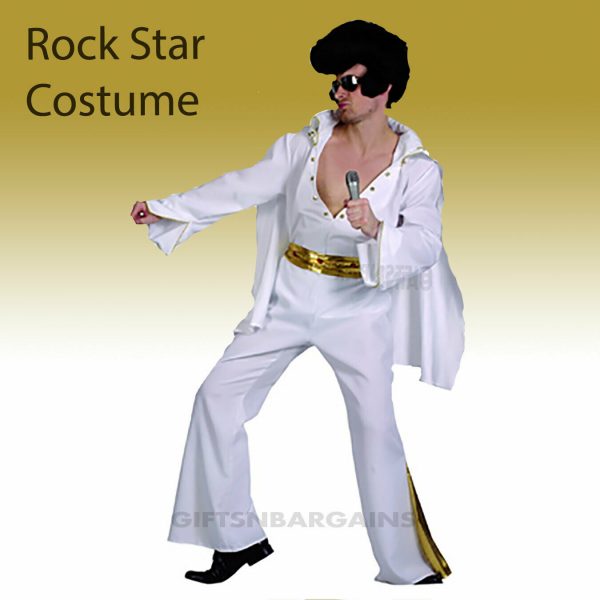 Elvis Presley Costume Rock n Roll 50s Pop Star Adult Celebrity White Gold Men