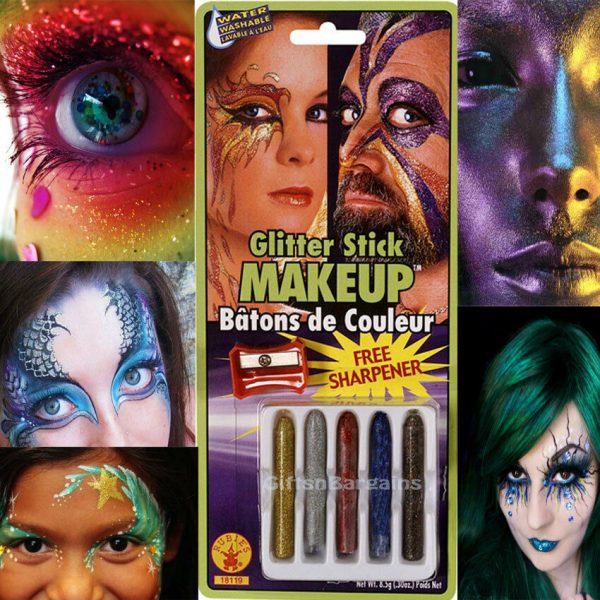 Face Body Make-up Glitter Sticks 5 Pack Free Sharpener Halloween Makeup Kit