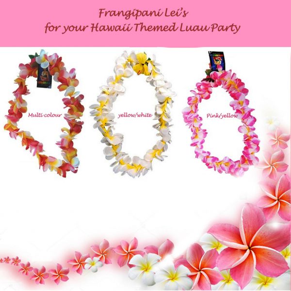 Frangipani Floral Lei Hawaiian Party Hula child Garland White/yellow,Pink, Multi - Image 3