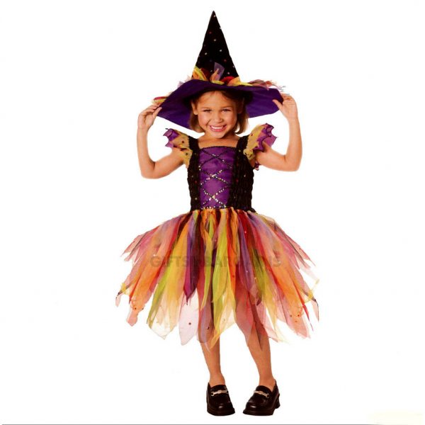 Glitter Witch Costume Girl Child Halloween Purple Tutu Dress & Hat S: S/M 4-6-8 - Image 5