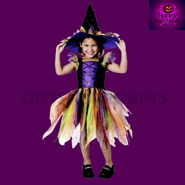 Glitter Witch Costume Girl Child Halloween Purple Tutu Dress & Hat S: S/M 4-6-8 - Image 6