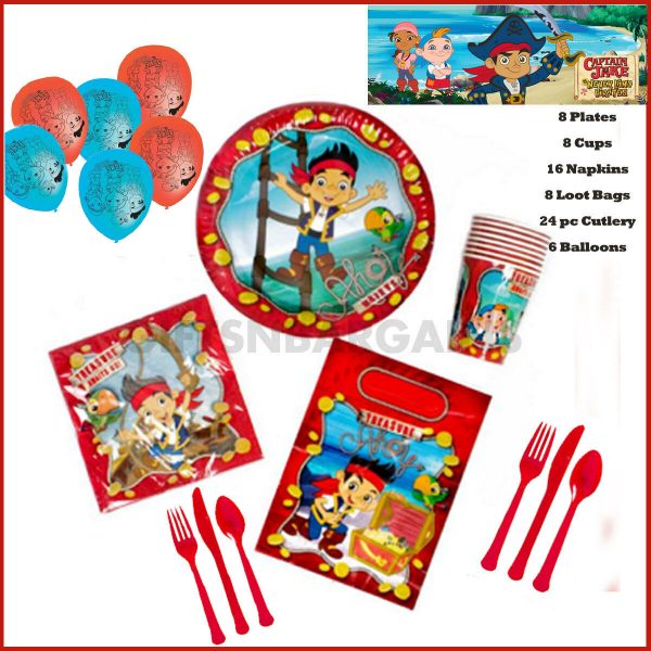 Jake & Neverland Pirates Birthday Party Pack Plates Cups Napkins Loot bags 70pc