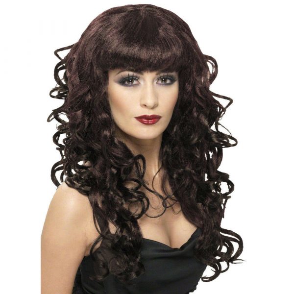 Long Glamour Wig Curls Fringe Deluxe Ladies Brown Costume Accessory Women Ladies