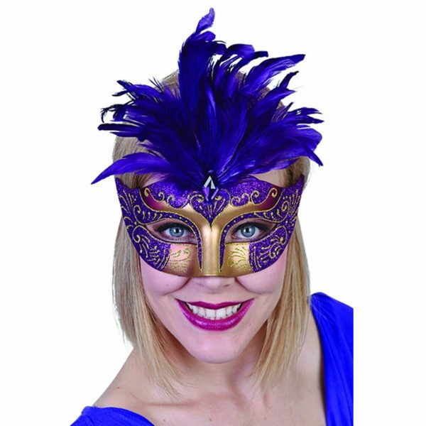 Majenta Carnival Masquerade Eye Mask Feather Venetian Mardi Gras Moulin Rouge