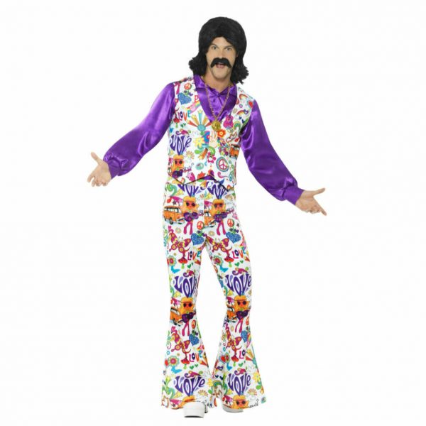 Men 1960s Groovy Hippy Hippie Costume Peace Disco 70s 60s Rainbow Woodstock Suit - Image 4