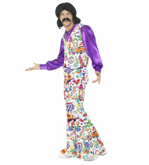 Men 1960s Groovy Hippy Hippie Costume Peace Disco 70s 60s Rainbow Woodstock Suit - Image 5