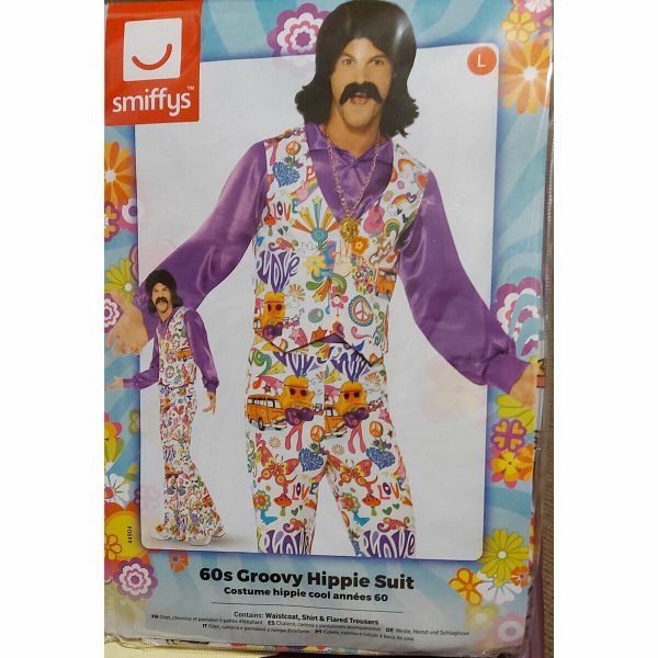 Men 1960s Groovy Hippy Hippie Costume Peace Disco 70s 60s Rainbow Woodstock Suit - Image 7