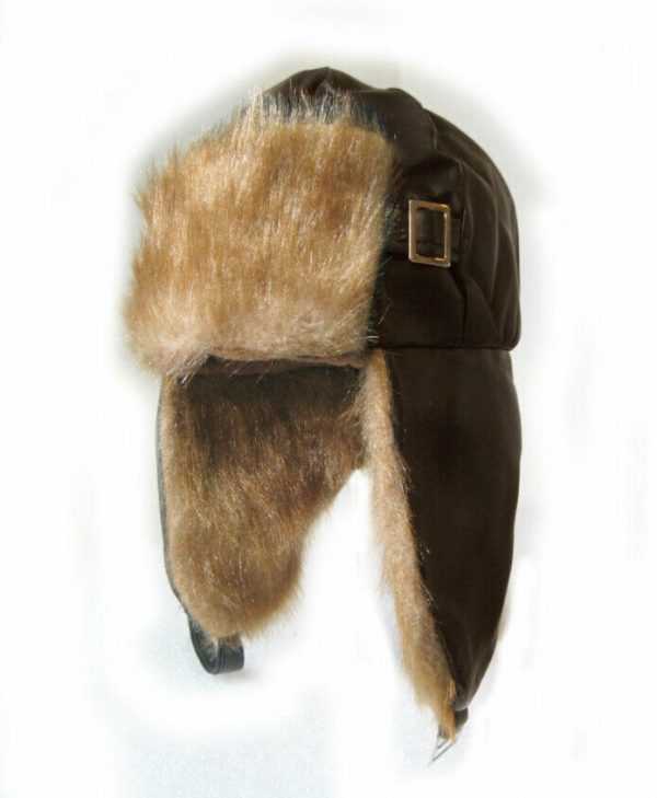 Mens Aviator Hat w Earflap Trapper Russian Faux Leather Fur Ski Cap Pilot Bomber - Image 4