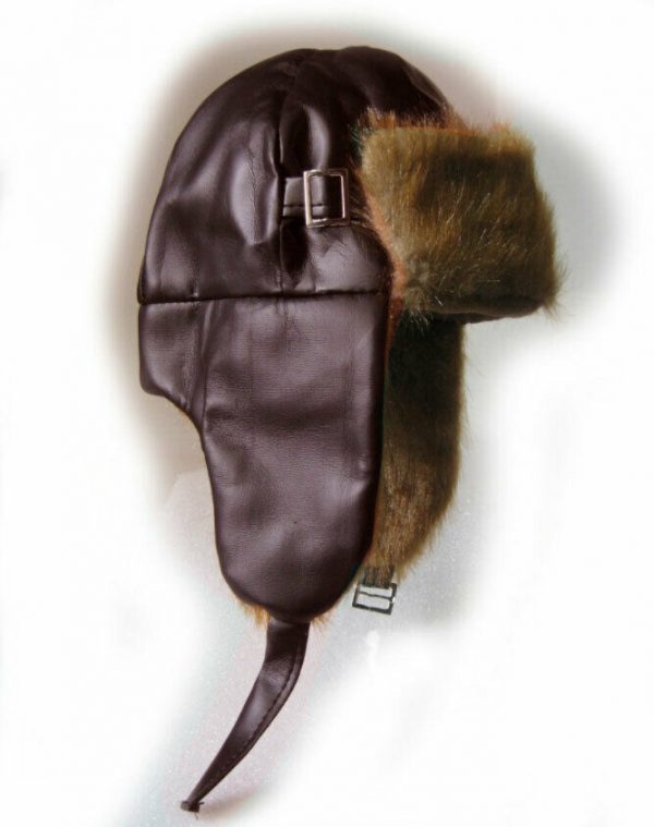 Mens Aviator Hat w Earflap Trapper Russian Faux Leather Fur Ski Cap Pilot Bomber - Image 5