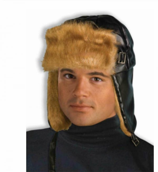 Mens Aviator Hat w Earflap Trapper Russian Faux Leather Fur Ski Cap Pilot Bomber