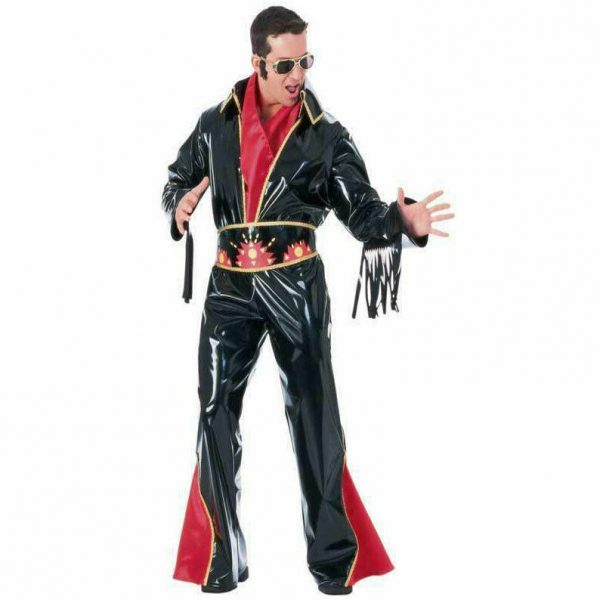 Mens Elvis Presley Black Red Costume King Rock'n'Roll 50s 1950s PopStar Vinyl L