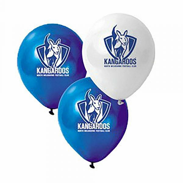 NORTH MELBOURNE KANGAROOS AFL TEAM LATEX BALLOON PACK OF 25 DOUBLE SIDED LOGO