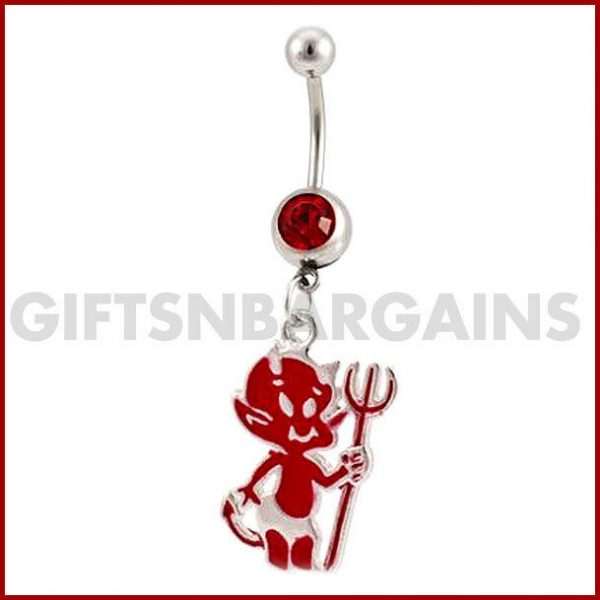 Navel Piercing Jewellery Little Devil Rhodium Plated 14G Dangle Belly Ring Gift