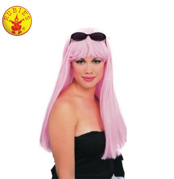 Pink Long Hair Costume Wig 80s Cotton Candy Girl Barbie Glam Fairy Women Adult - Image 3