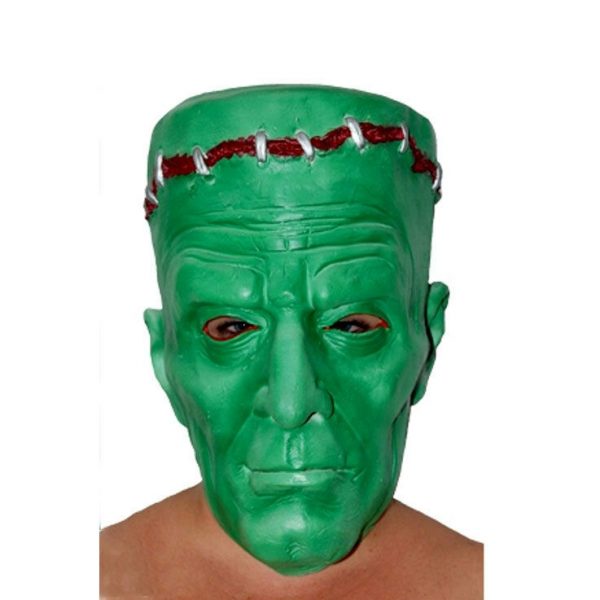 Rubber Frankenstein Face Mask Green Halloween Monster Green w/ Blood Scary Ogre