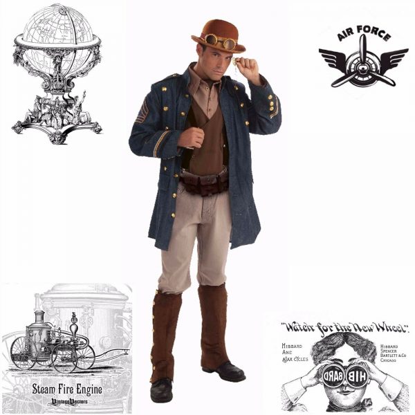 Steampunk General Aviator Military Army Naval Captain Halloween Costume Men S: M