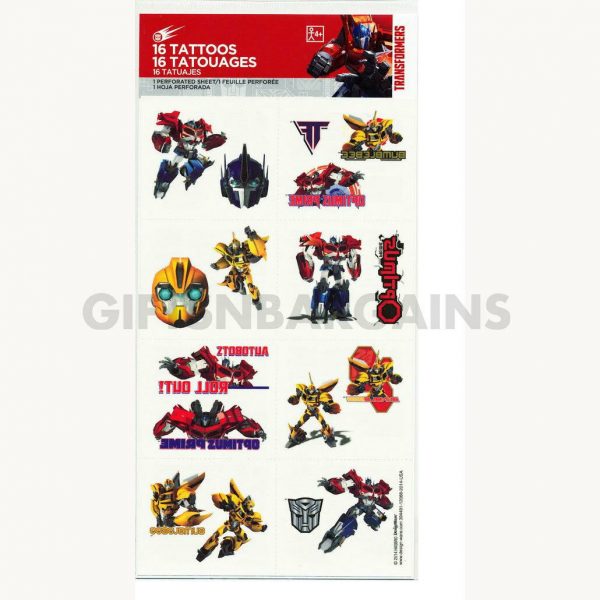 Transformers Tattoos Birthday Party Favours x 1 sheet  of 16 Tattoos Hasbro