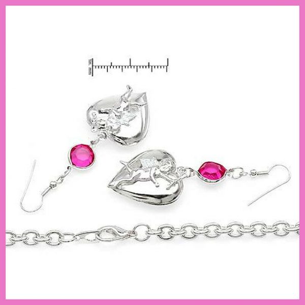 Valentine Women Gift Set Girl Jewellery Cupid Bow Arrow Heart Necklace Earrings - Image 9