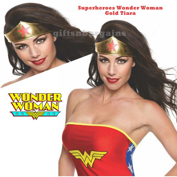 Wonder Woman Tiara Superhero Ladies Costume Crown Gold Adult Accessory Heroine