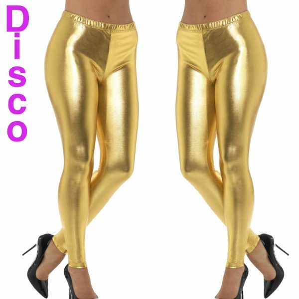 70s 80s Metallic GOLD Disco Dance Costume Leggings 1980 Hot Shimmer Kylie Pants