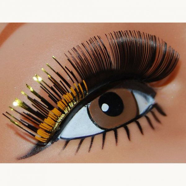 Black Gold Long Eyelashes Mardi Gras Sparkle Two Tone Eye lash Party Costume