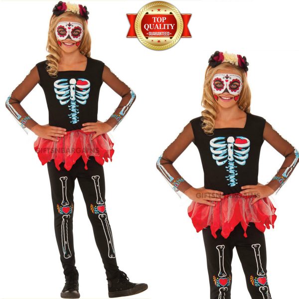 Girls Scared to the Bone Tutu Costume Day of the Dead Halloween Skeleton S/M/L