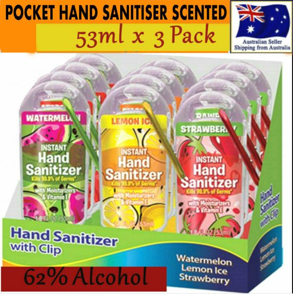 Hand Sanitiser Travel Clip Portable Pocket Bag Gel Strawberry Lemon Watermelon