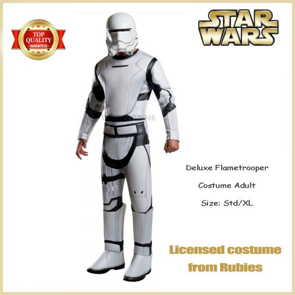 Men Star Wars Deluxe Flame Trooper Costume White Flametrooper Adult Helmet Clone